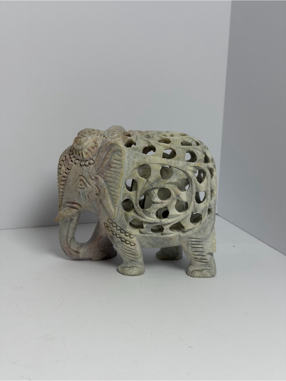 Vintage Hand Carved Soapstone Elephant w/ Baby Elephant Inside Sculpture